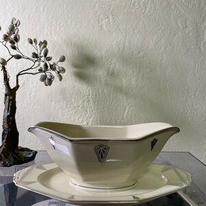 Vintage Community China Art Deco Deauville Gravy Boat With Attached Underplate